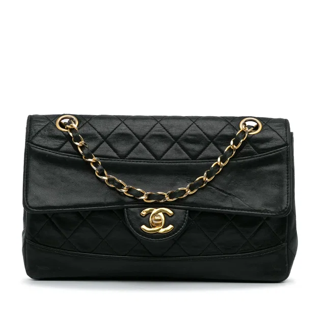 Black Chanel Quilted Lambskin Shoulder Bag in Black Lambskin from Designer Revival