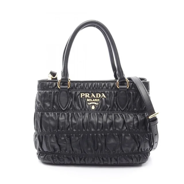 Prada Handbag Tessuto Soft CA 2-Way Black Leather Gathered Tote Bag in Black Leather from The Reluxe