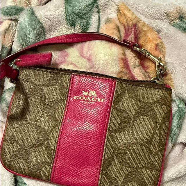 Coach Fuchsia And Brown Signature Wristlet in brown|pink|red from Poshmark