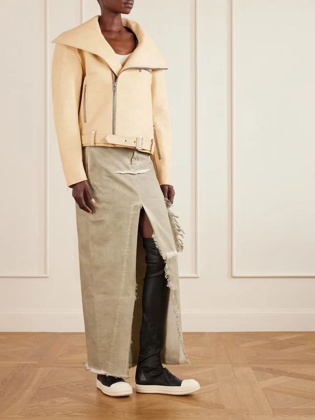 RICK OWENS Frayed denim midi skirt in Beige, photo 2 of 2 from NET-A-PORTER (Canada)