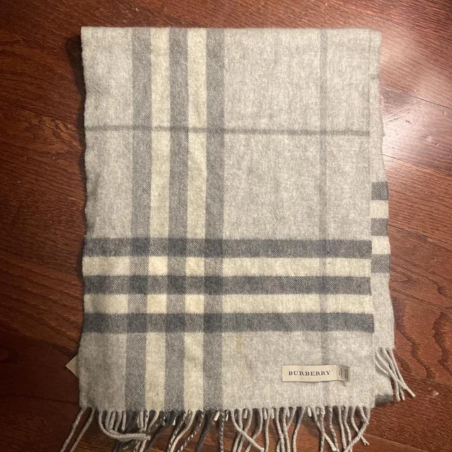 Burberry Women's Scarf - Grey/Cream in gray from Depop, photo 1 of 1
