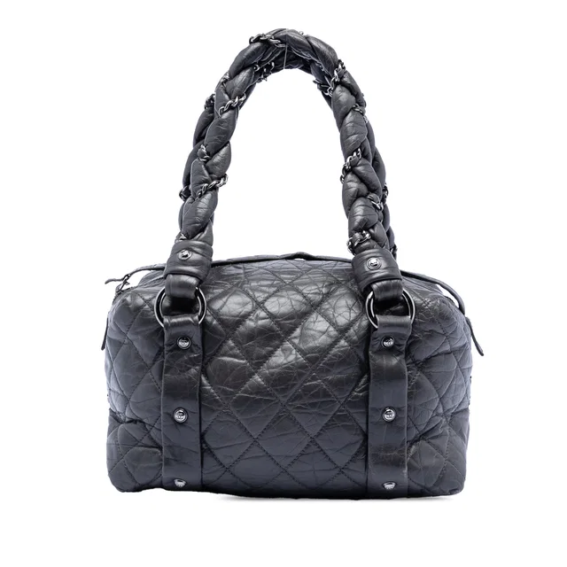 Black Chanel Small Distressed Lambskin Lady Braid Tote Handbag in Black Lambskin from Designer Revival