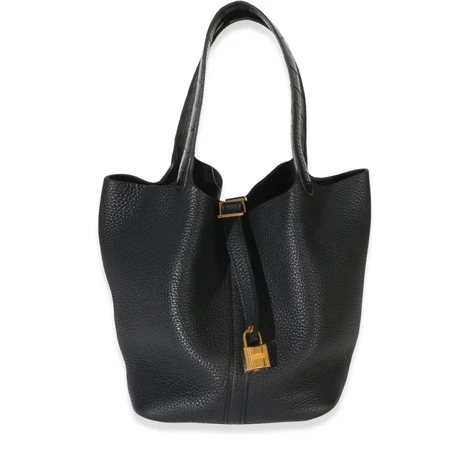 Hermès Black Clemence Matte Alligator Touch Picotin Lock 22 GHW in Black Clemence leather from myGemma