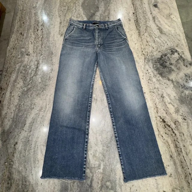 Saint Laurent Jeans Luxury Cropped Raw Hem Straight Pants 30x29 Read Gold Chain in blue from Poshmark