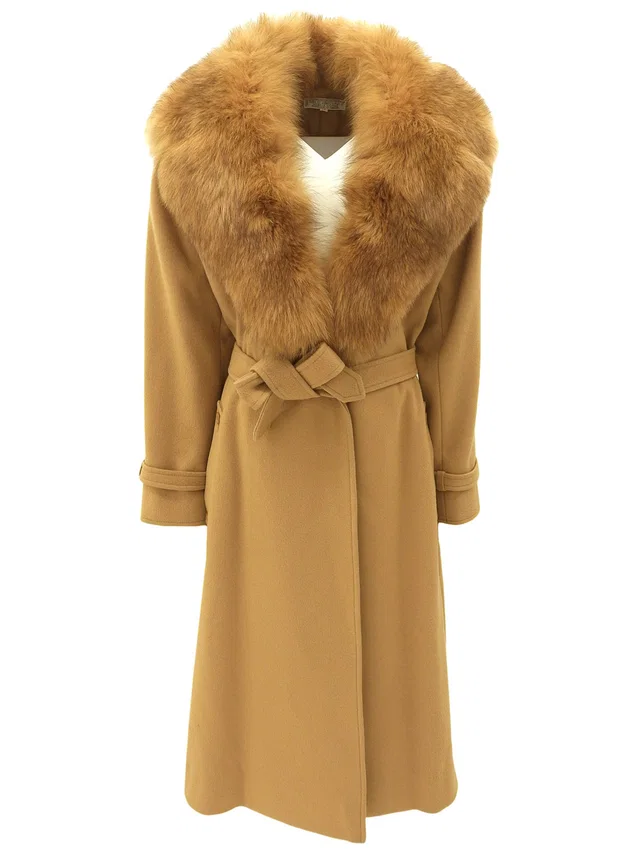 Givenchy Faux Fur Long Coat #12 Camel in Brown Wool from VINTAGE QOO TOKYO