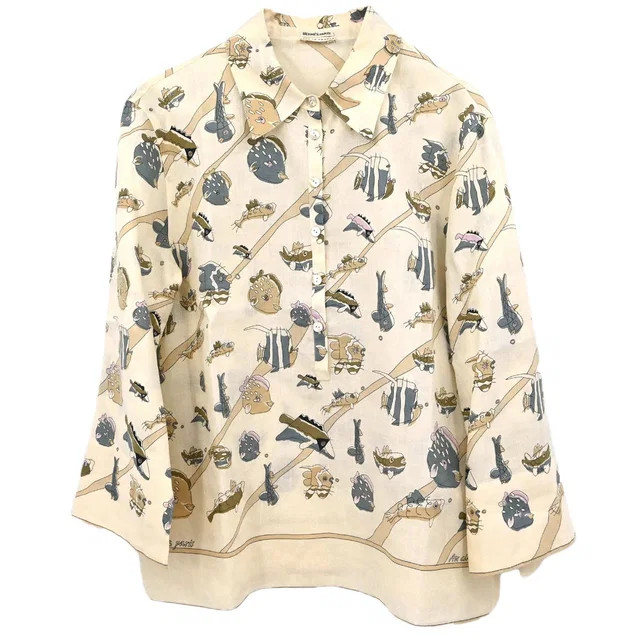 Hermès Au Clair de la Mer Shirt Blouse Beige #38 in Beige from AMORE Vintage Tokyo