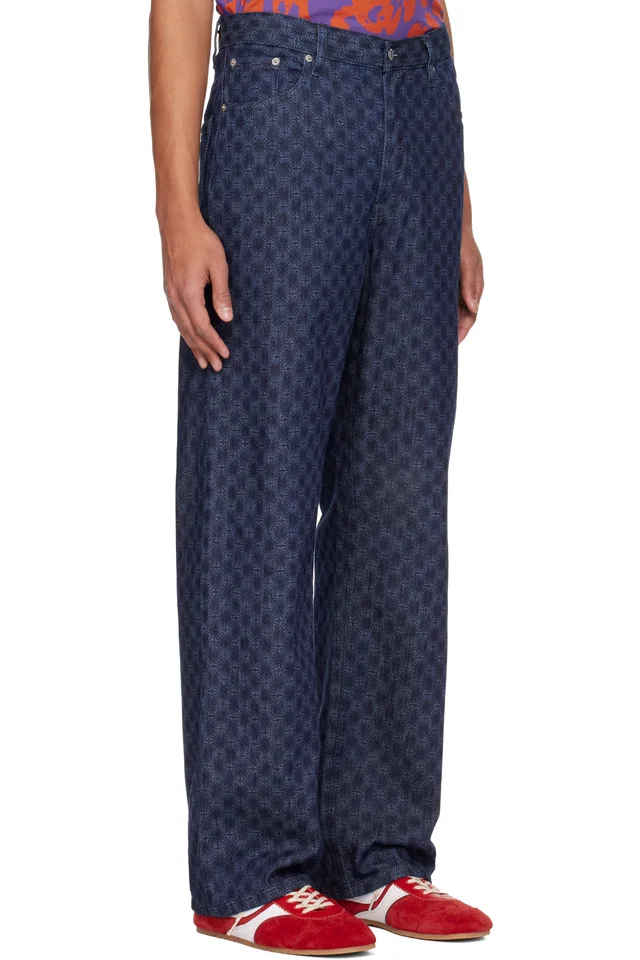 Dries Van Noten Navy Floral Jeans, photo 2 of 4 from SSENSE