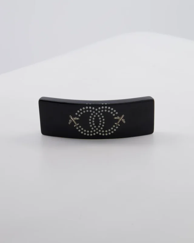 Chanel 16/S Black & White Hair Clip with Logo and Crystals in Black from Sellier, photo 3 of 13