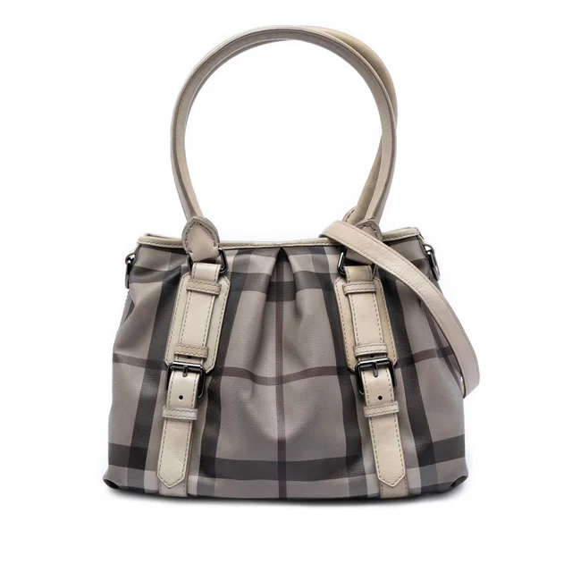 Gray Burberry Small Smoke Check Coated Canvas Northfield Satchel in Grey Coated canvas from Designer Revival, photo 1 of 1