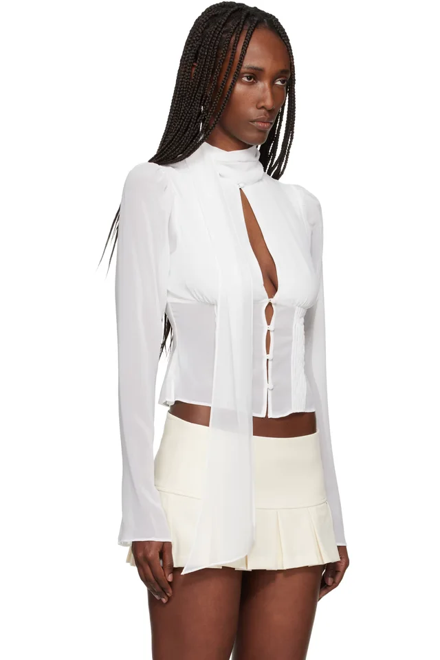 GUIZIO White Ara Long Sleeve Blouse, photo 2 of 4 from SSENSE