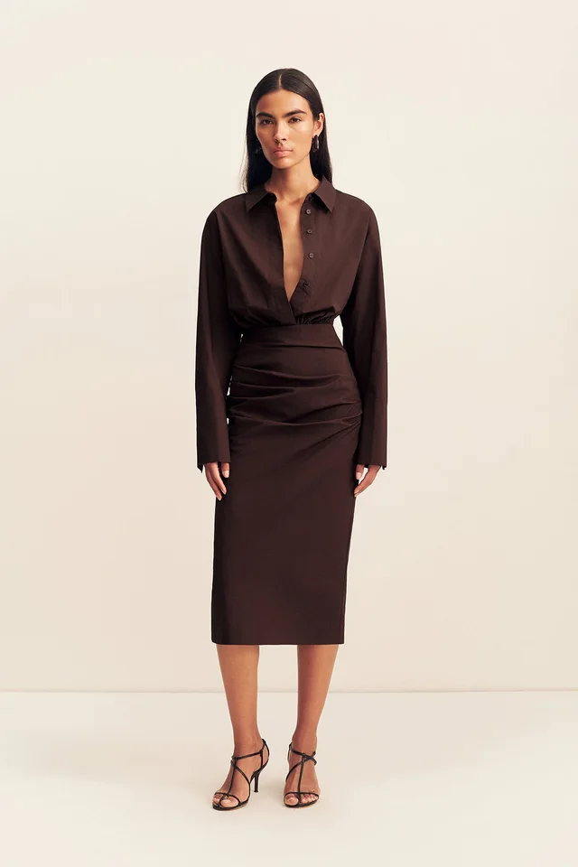 Shona Joy CAMPBELL SHIRT FITTED MIDI DRESS - RISTRETTO from Shona Joy, photo 1 of 1