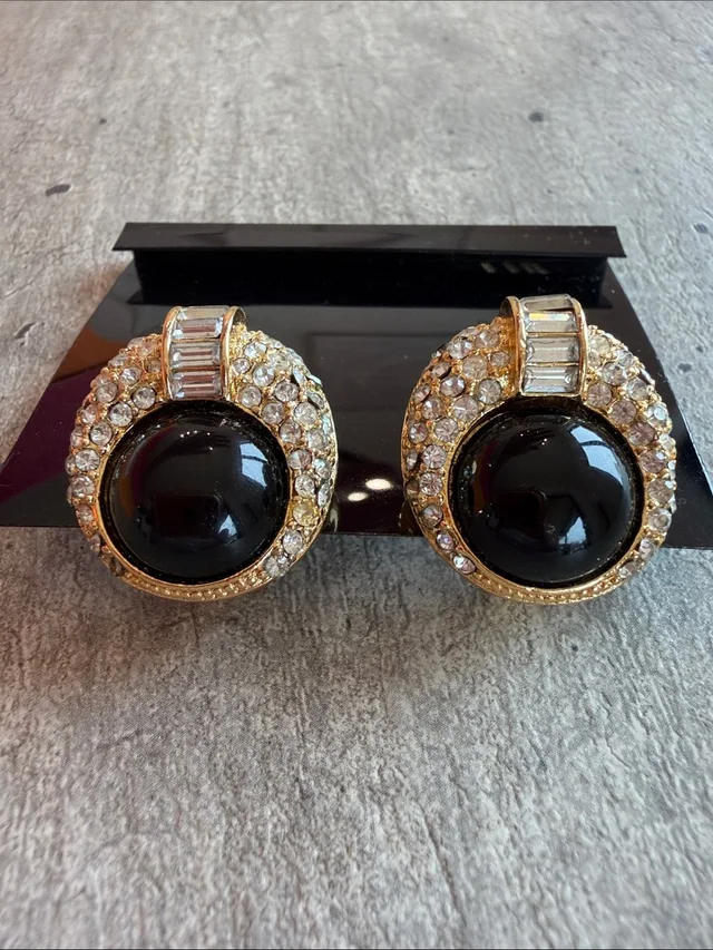 Dior Earrings Signed Vintage Clip-On in black|gold Resin from Poshmark