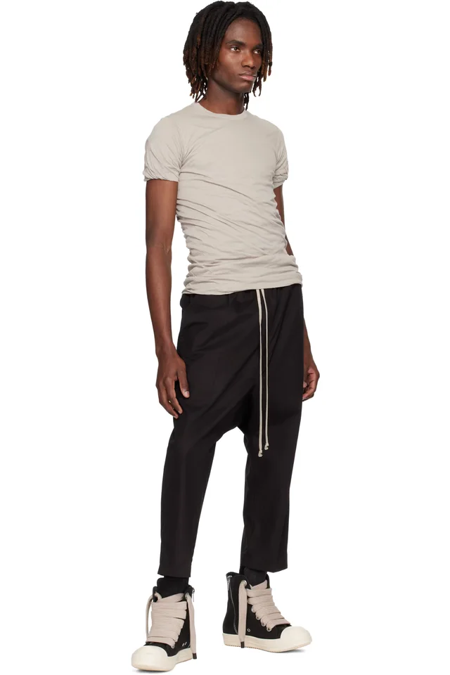Rick Owens Black Temple Drawstring Cropped Trousers, photo 4 of 4 from SSENSE