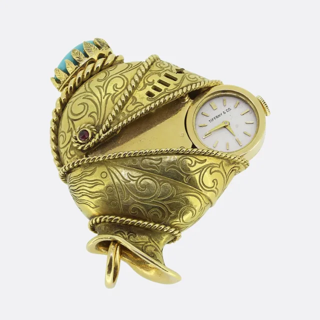 Georges L'Enfant for Tiffany & Co. Medieval Jousting Helmet Flip Watch Pendant from The Vintage Jeweller