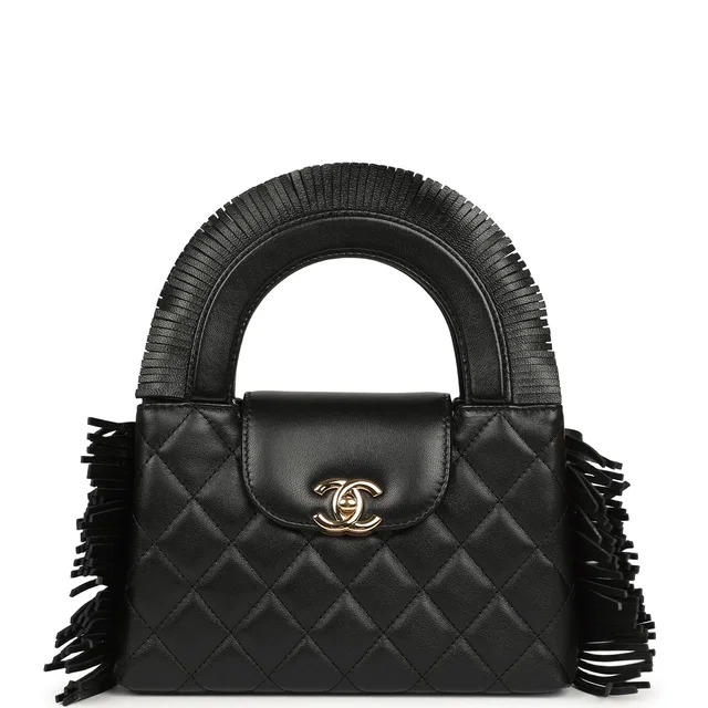 Chanel Small Fringe Kelly Black Lambskin Gold Hardware in Black Lambskin from Madison Avenue Couture