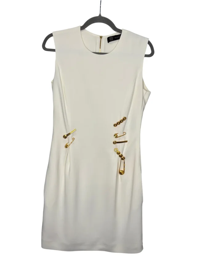 Versace Gold Safety Pin Dress in White from Revivre