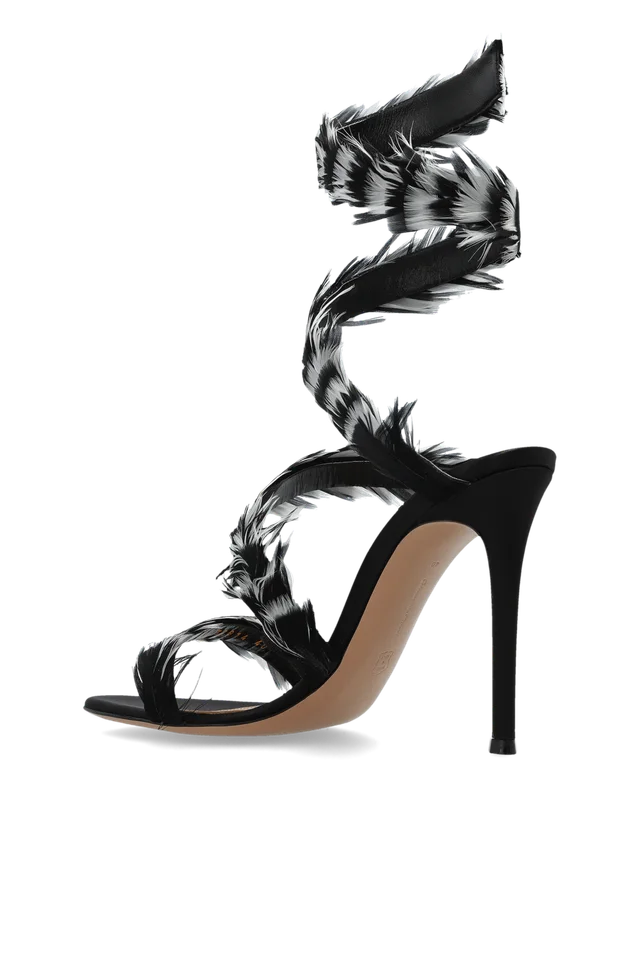 Gianvito Rossi Opera Feather-Trim Heeled Sandals, photo 2 of 5 from SENSER