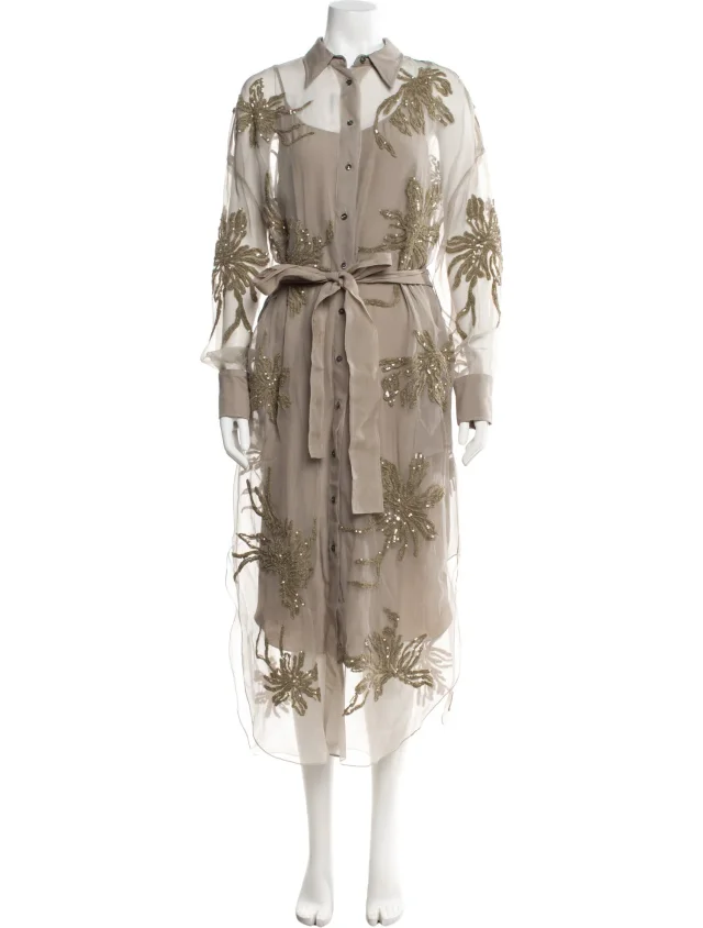Brunello Cucinelli Silk Knee-Length Dress in gray Silk from The RealReal
