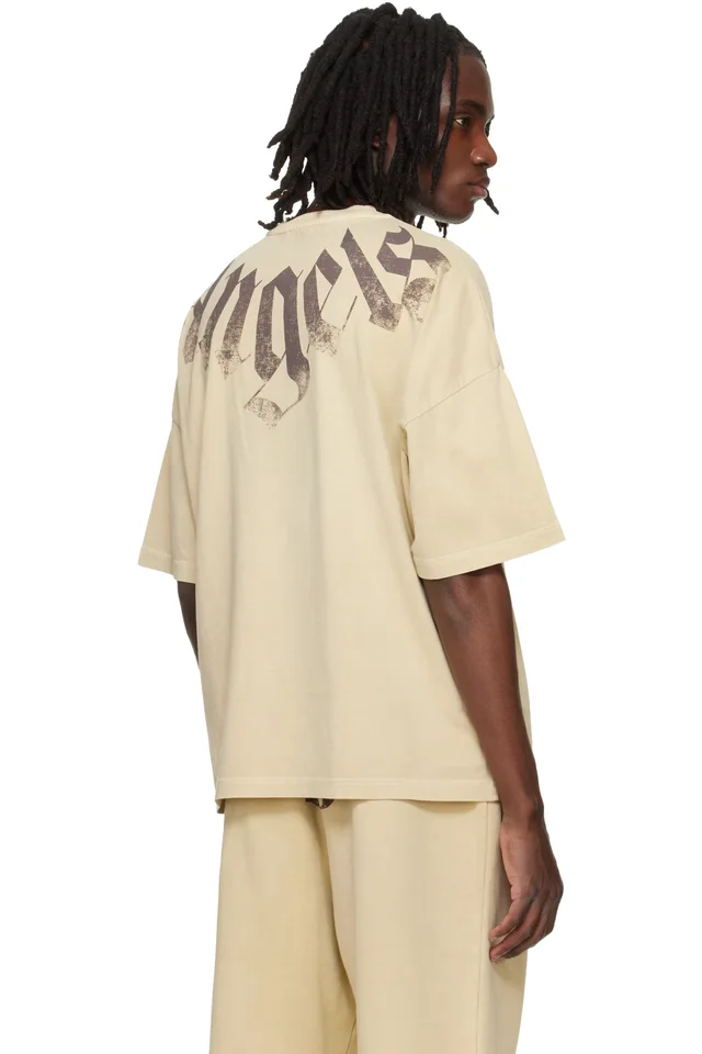 Palm Angels Beige Big Neck Logo Loose T-shirt, photo 3 of 4 from SSENSE