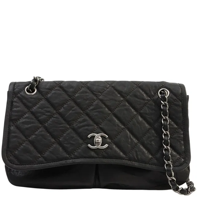 Chanel 2012 Vintage Matelasse Stitch CC Turn-Lock Chain Shoulder Bag Black in Black Calfskin from VINTAGE QOO TOKYO