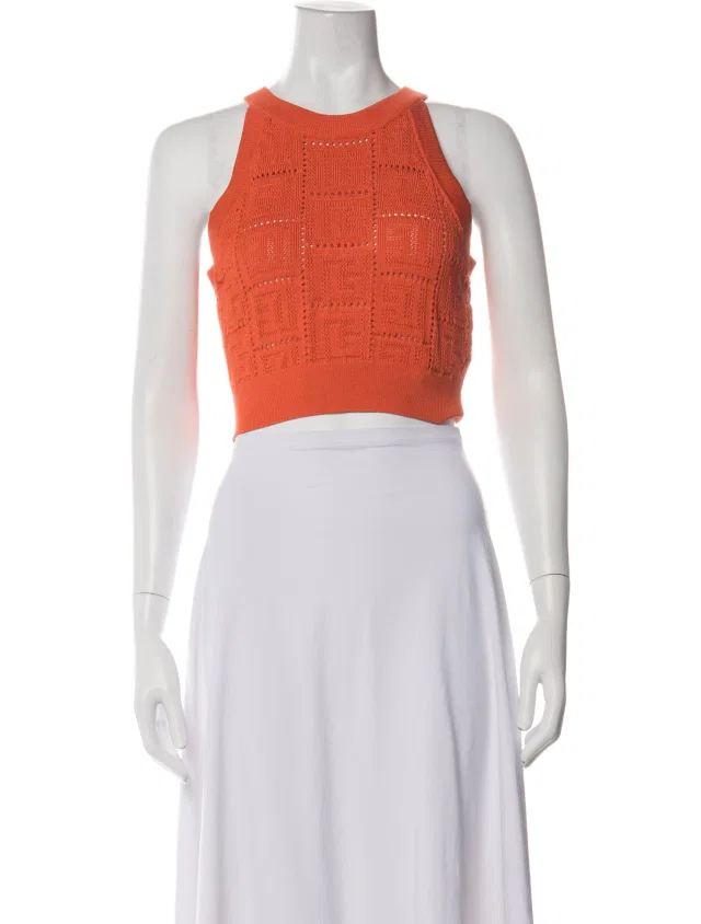 Balmain Crew Neck Sleeveless Crop Top in orange from The RealReal