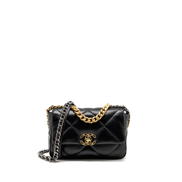 Chanel Small 19 Bag Shiny Lambskin black Multicolour Hardware in Black Lambskin from EMIER