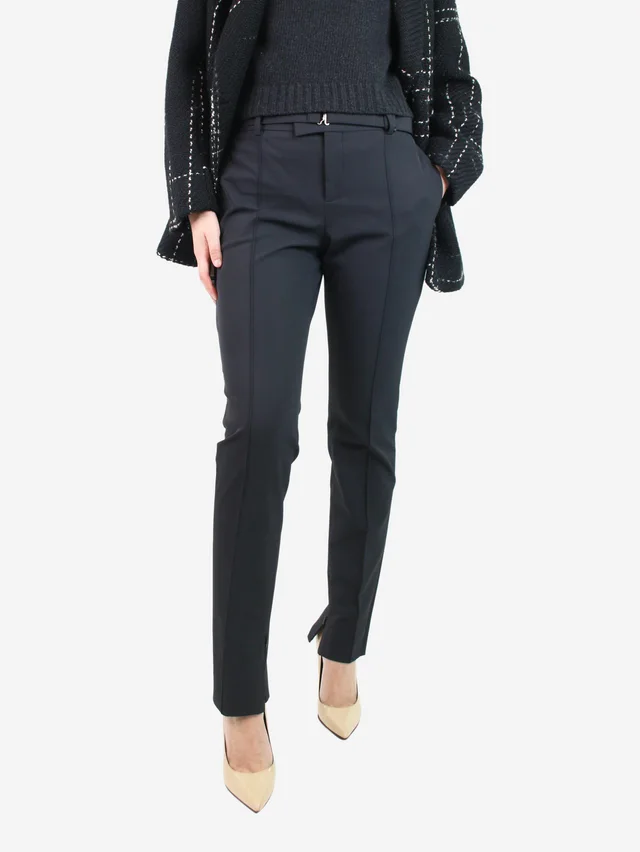 Bottega Veneta Black tailored trousers with belt and side-slit - size UK 10 in Black from Sign of the Times