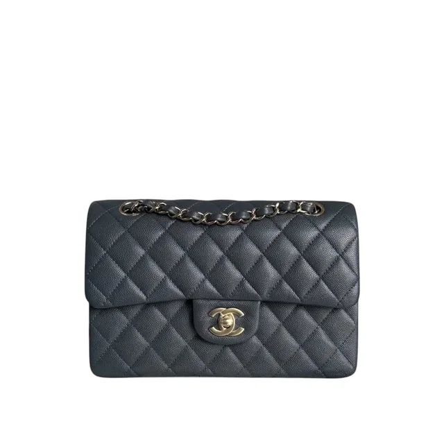 Chanel Classic Flap Small - Caviar 23cm Quilted Dark Gray Grey Gold Hardware Series 26 in Grey Caviar leather from Luxury Promise