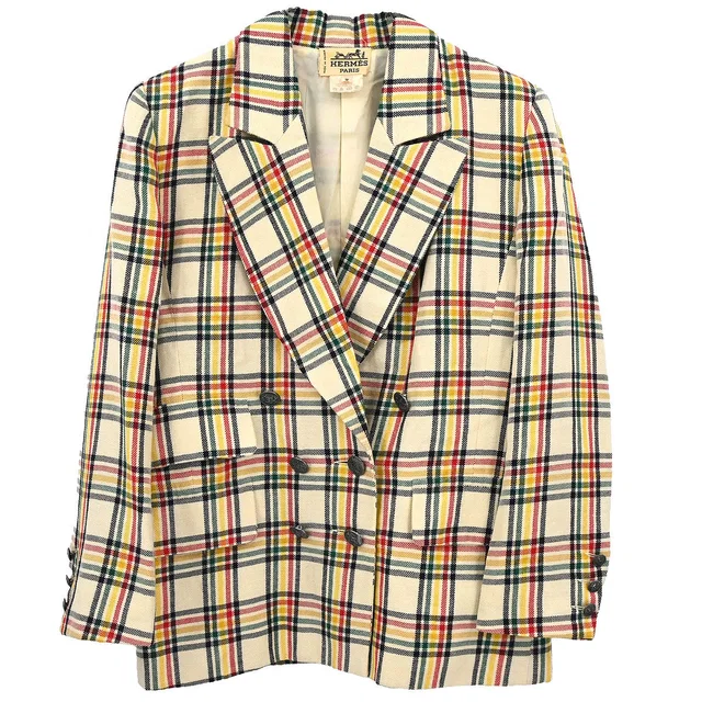 Hermès Double Breasted Jacket Ivory #38 in White Wool from AMORE Vintage Tokyo