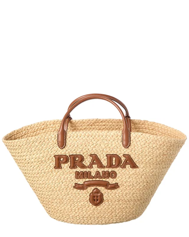 Prada Large Raffia & Leather Shopping Tote, image 1 of 1 from Gilt