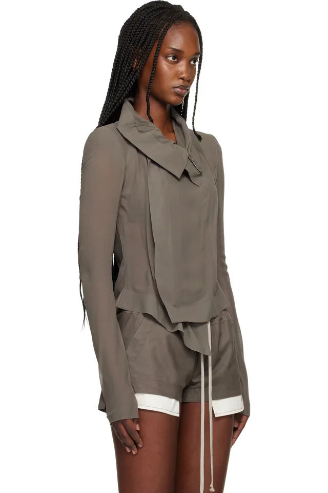 Rick Owens Gray Temple Classic Biker Jacket, photo 2 of 4 from SSENSE