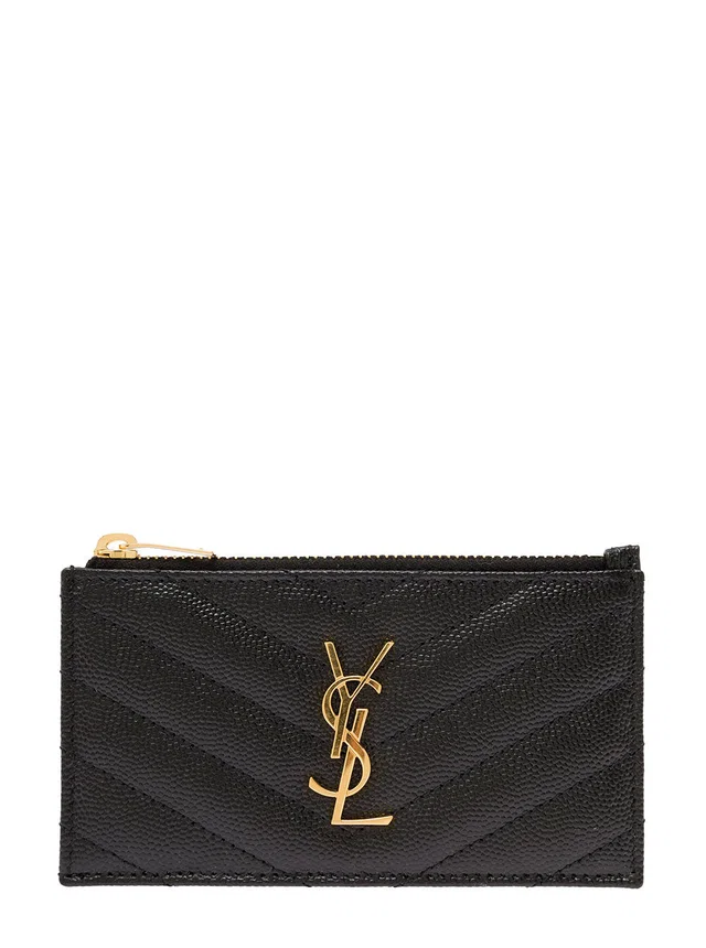 Saint Laurent Cassandre Card Case — Black Calfskin Leather Cases in Black Calfskin from HEWI