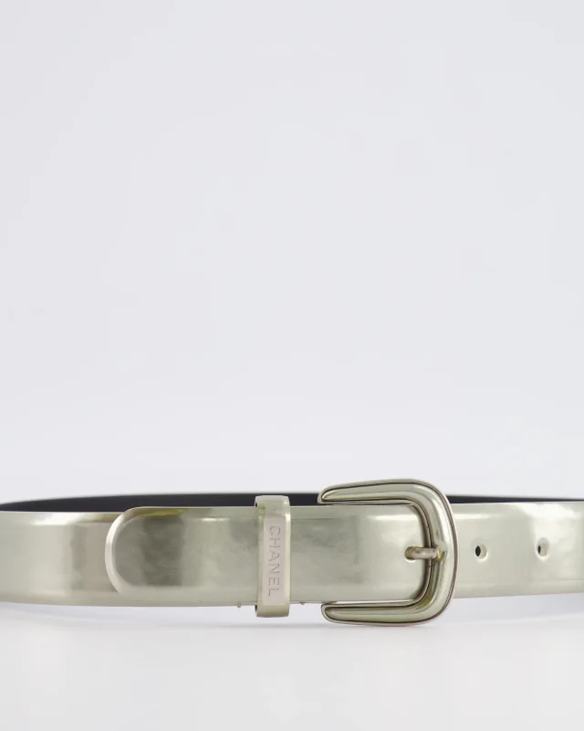 Chanel Silver Metallic Leather Belt with Silver Buckle and Logo Plate Detail 70cm in Silver Leather from Sellier, photo 8 of 9