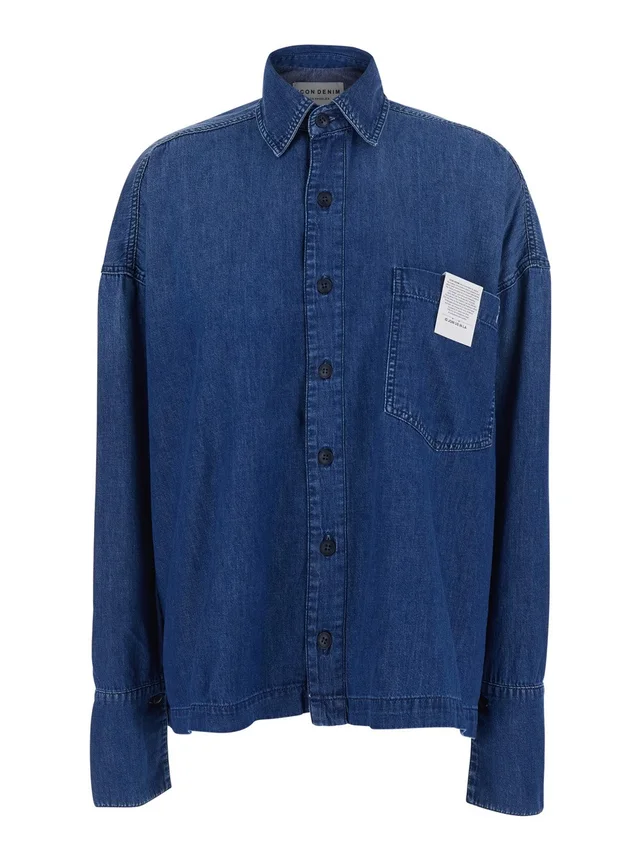 ICON DENIM Shirt 'WOMAN SHIRT' with Classic Collar and Long Sleeves in Blue Cotton for Women in Blue 100% Cotton, photo 2 of 6 from Gaudenzi Boutique