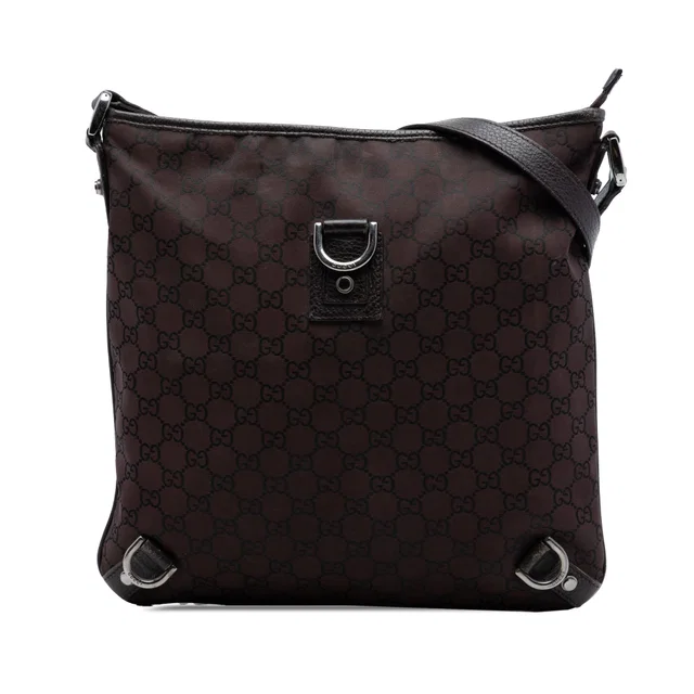 Brown Gucci GG Nylon Abbey D Ring Crossbody in Brown Nylon from Designer Revival