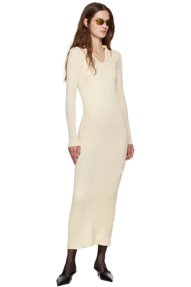 Jean Paul Gaultier Off-White Ribbed Twisted Double Layer Piercing Midi Dress, photo 4 of 4 from SSENSE