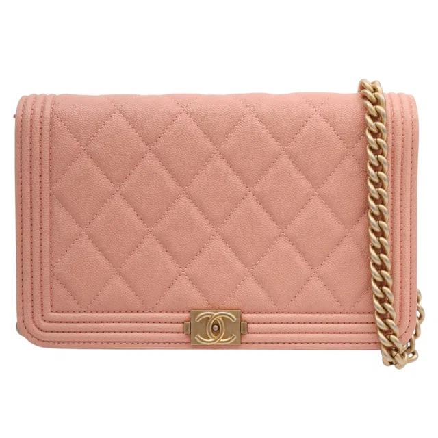 2019-ish Caviar Skin Boy Chanel Chain Wallet, Salmon Pink in Pink Caviar leather from VINTAGE QOO TOKYO