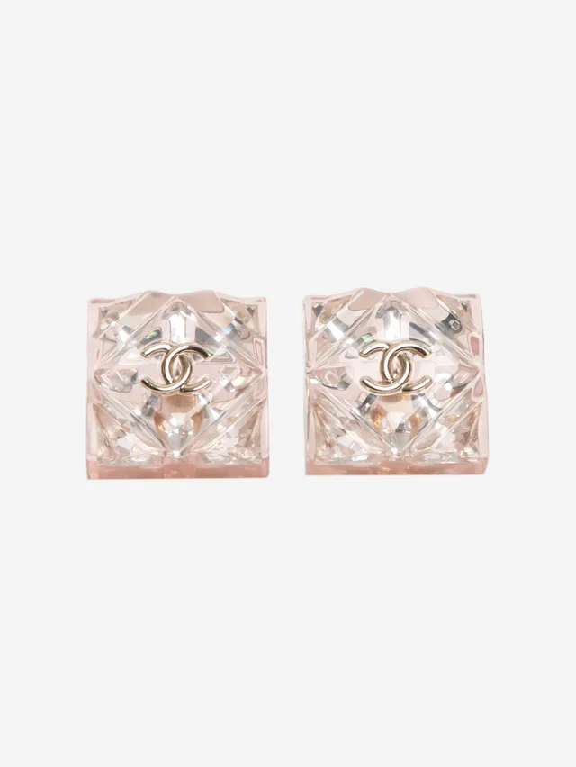 Chanel Pink resin square studs in Pink Resin from Sign of the Times