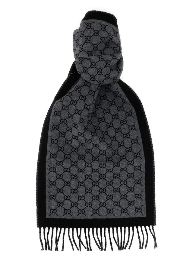 Gucci Gg Jacquard Wool Scarf — Grey Scarfs in Grey Wool from HEWI