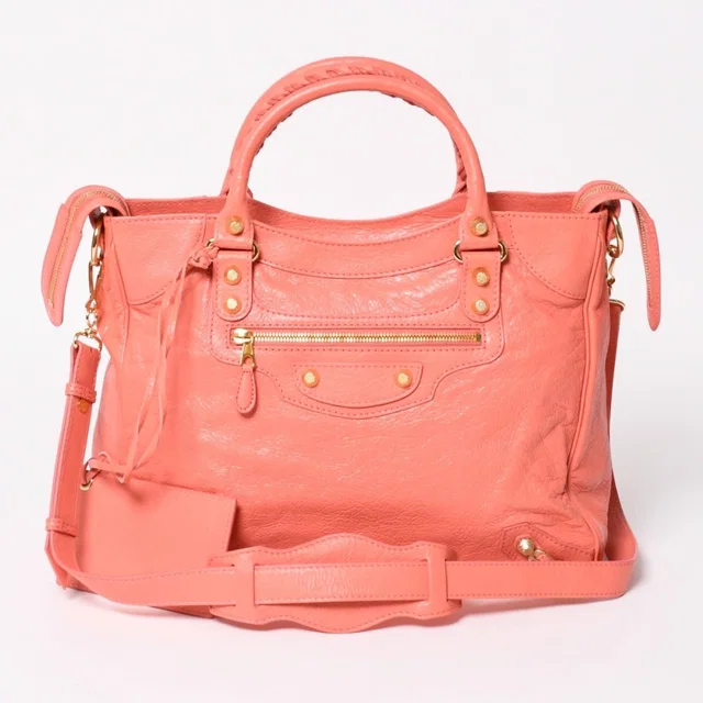 Balenciaga the Velo Shoulder Handbag 2-Way Leather Champagne Gold Pink in Pink Leather from The Reluxe