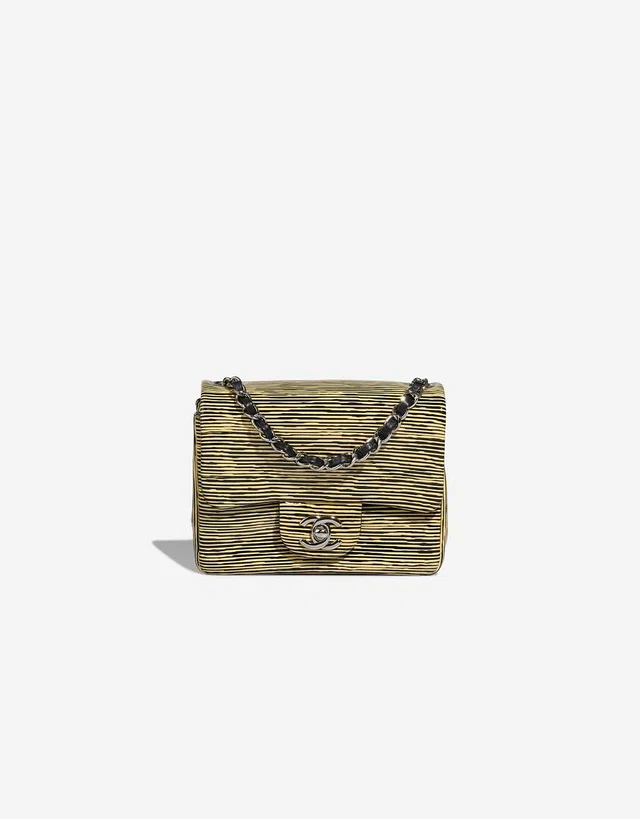 Chanel Timeless Mini Square Patent Pastel Yellow / Black in Black, Multicolour, Yellow Patent leather from SACLÀB