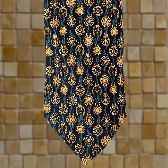Ferragamo Vintage Tie Silk Black Green Gold Medallions Men's Necktie in black Silk from Grailed