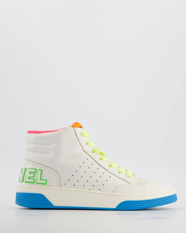 Chanel 20/P White Calfskin and Multicolour Trainers with Logo Detail Size EU 38.5 in White Calfskin from Sellier