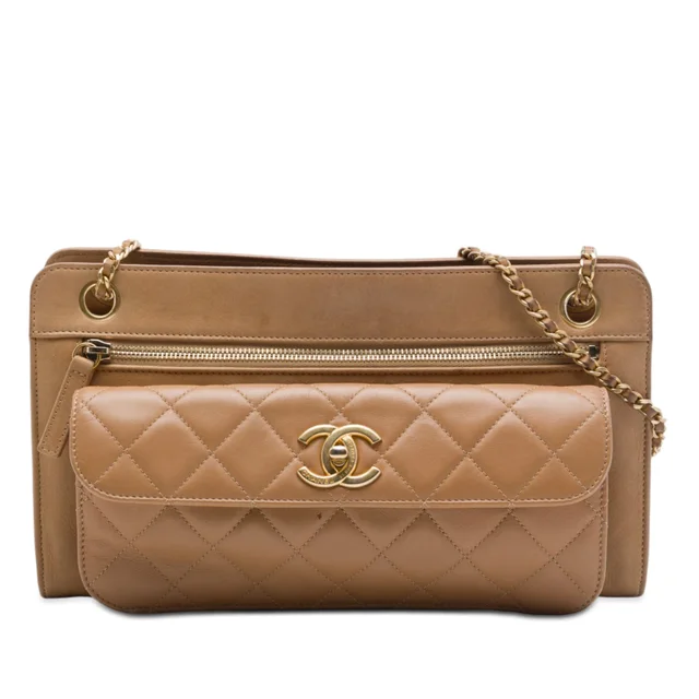 Brown Chanel CC Quilted Lambskin Front Pocket Shoulder Bag in Brown Lambskin from Designer Revival