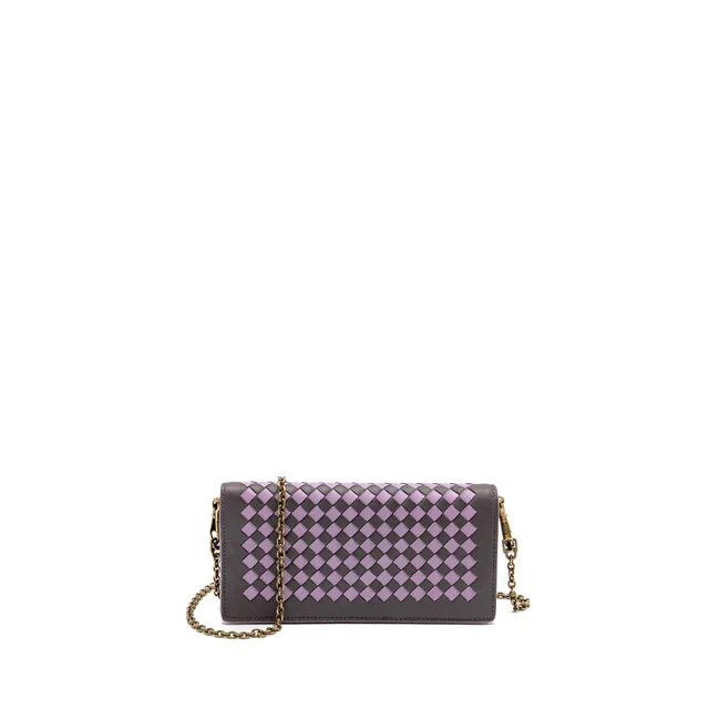 Bottega Veneta Intrecciato Wallet On Chain Leather Purple/Grey GHW in Purple Woven leather from EMIER