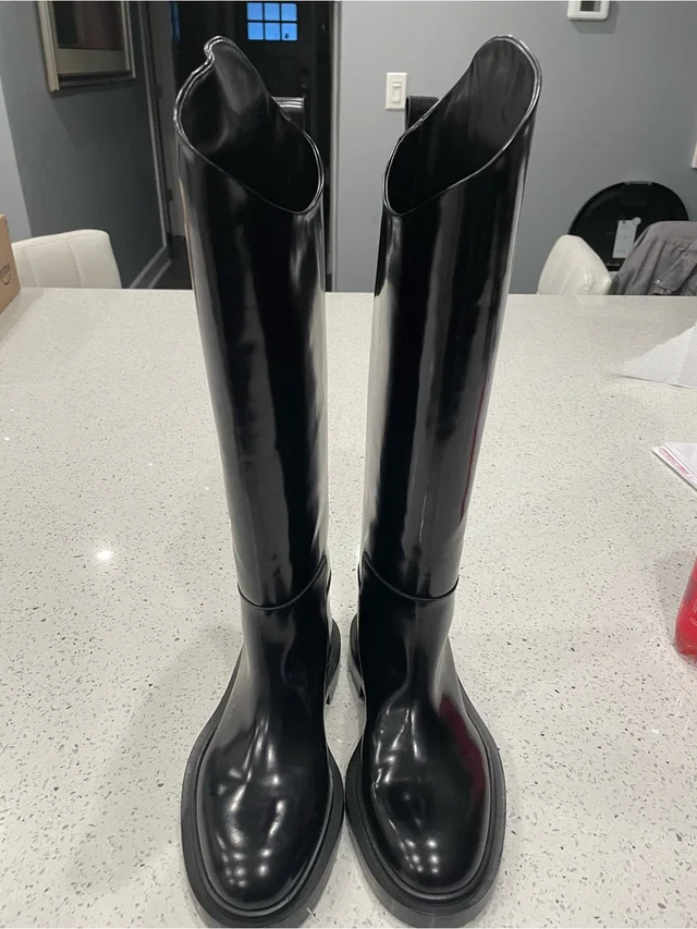 Jil Sander Glossy Black Over-The-Knee Boots in black Leather from Poshmark