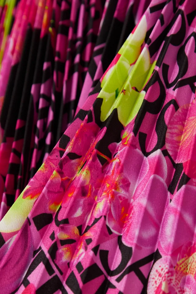 Versace Asymmetric Printed Plissé-Crepe de Chine Mini Skirt in Pink, photo 4 of 4 from THE OUTNET