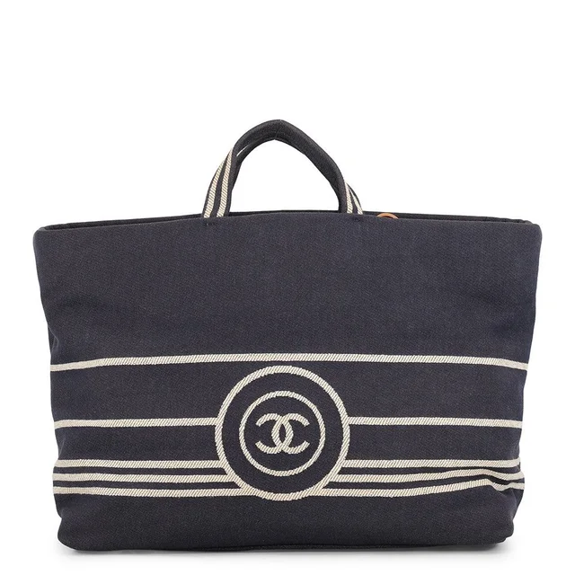 Chanel Tote CC Logo Denim Leather 2-Way Shoulder Bag in Denim from The Reluxe