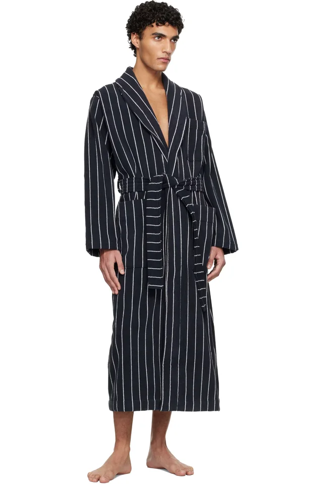 Tekla Navy & White Terry Classic Bathrobe, photo 4 of 4 from SSENSE