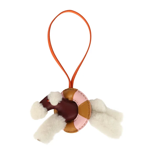 Hermès "A La Mer" Budy Charm Ecru, Rouge H, Feu, Sesame, Rose Sakura Merino Wool and Milo Lambskin in Burgundy Lambskin from Madison Avenue Couture